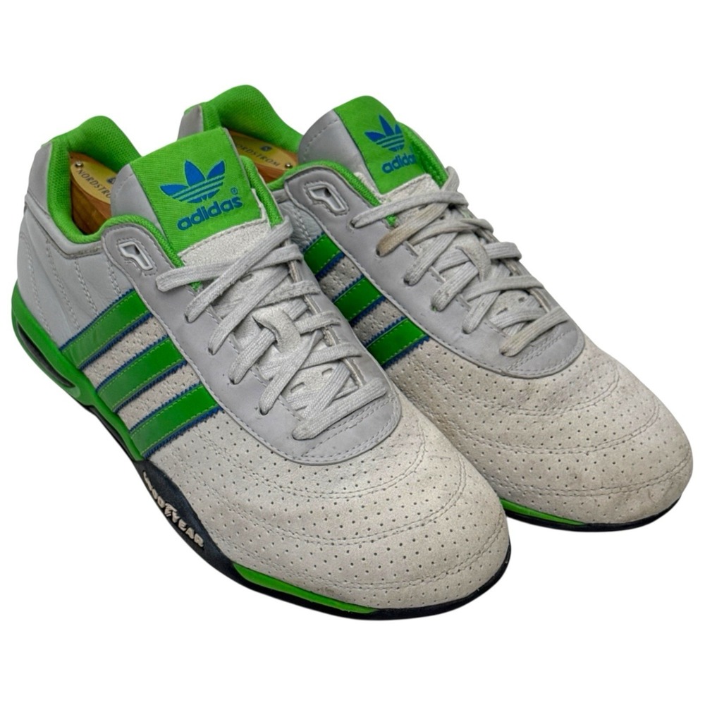 Vtg Adidas TEAM Goodyear Racing Driving Shoes Gray & Green Stripe Men's Size 7